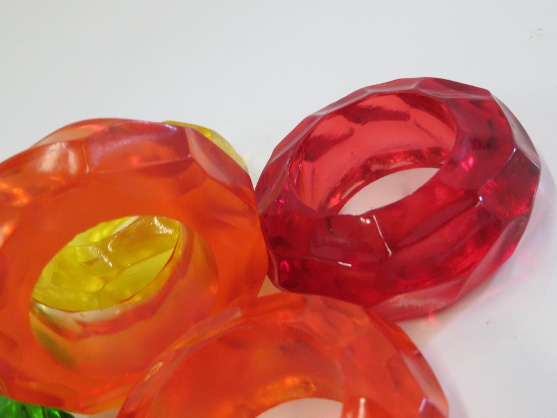 Late 20th Century Colorful Acrylic Modern Napkin Rings, Late 1970s Set of 12