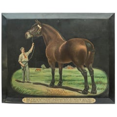 Antique Colorful Advertising Chromolithograph Tin Sign with Famous Horse