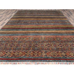 Colorful Afghan Super Kazak Wool Hand Knotted Oriental Rug 9'10" x 13'2"