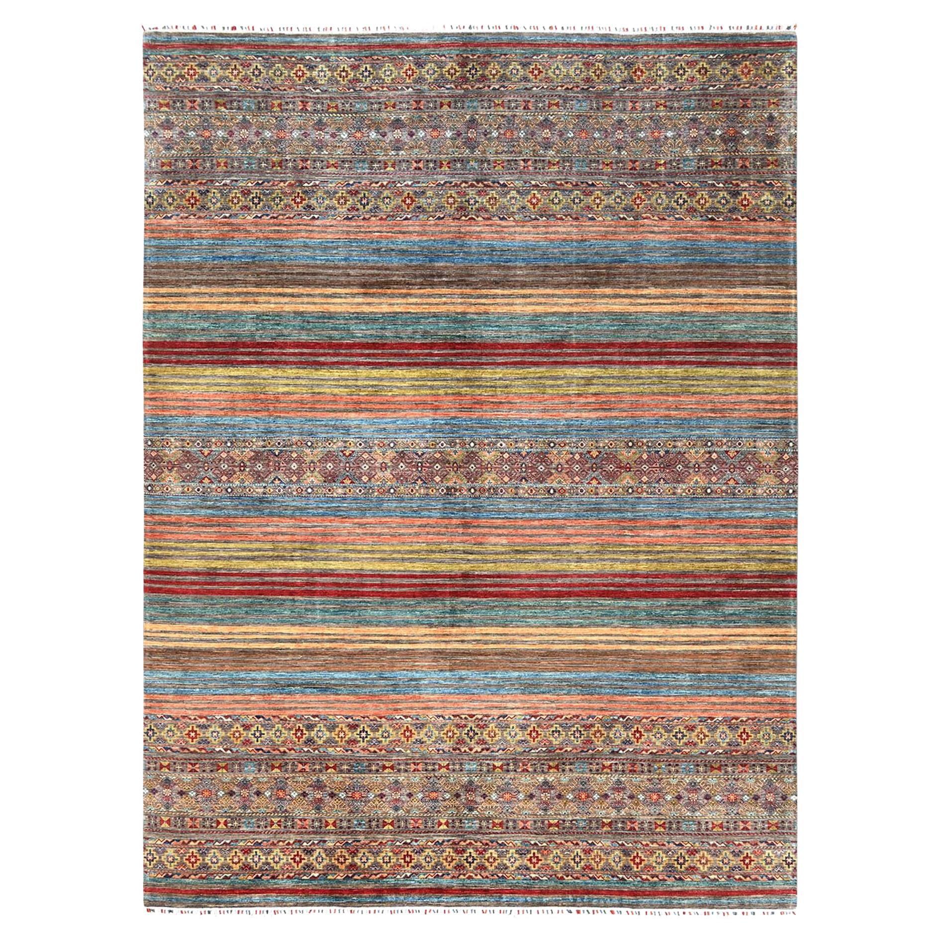 Colorful Afghan Super Kazak Wool Hand Knotted Oriental Rug 9'10" x 13'2"