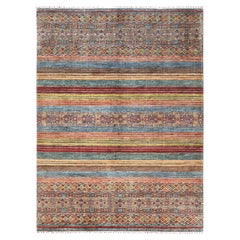 Colorful Afghan Super Kazak Wool Hand Knotted Oriental Rug 9'10" x 13'2"