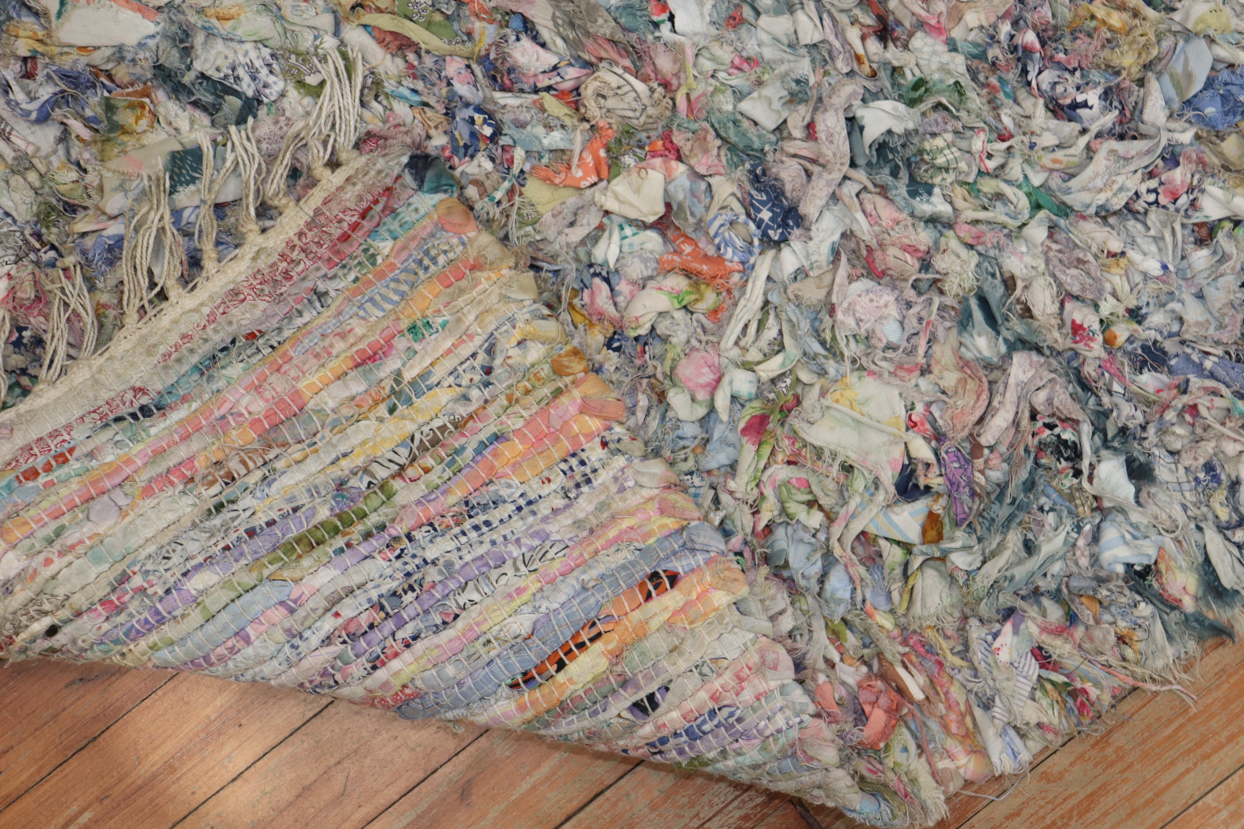 One of a kind American Braid throw size rug from the late 20th century with a borderless confetti pattern

Measures: 2'2'' x 3'3''

American Braided rugs provided a way for people to make use of fabrics from other worn goods (clothing, storage
