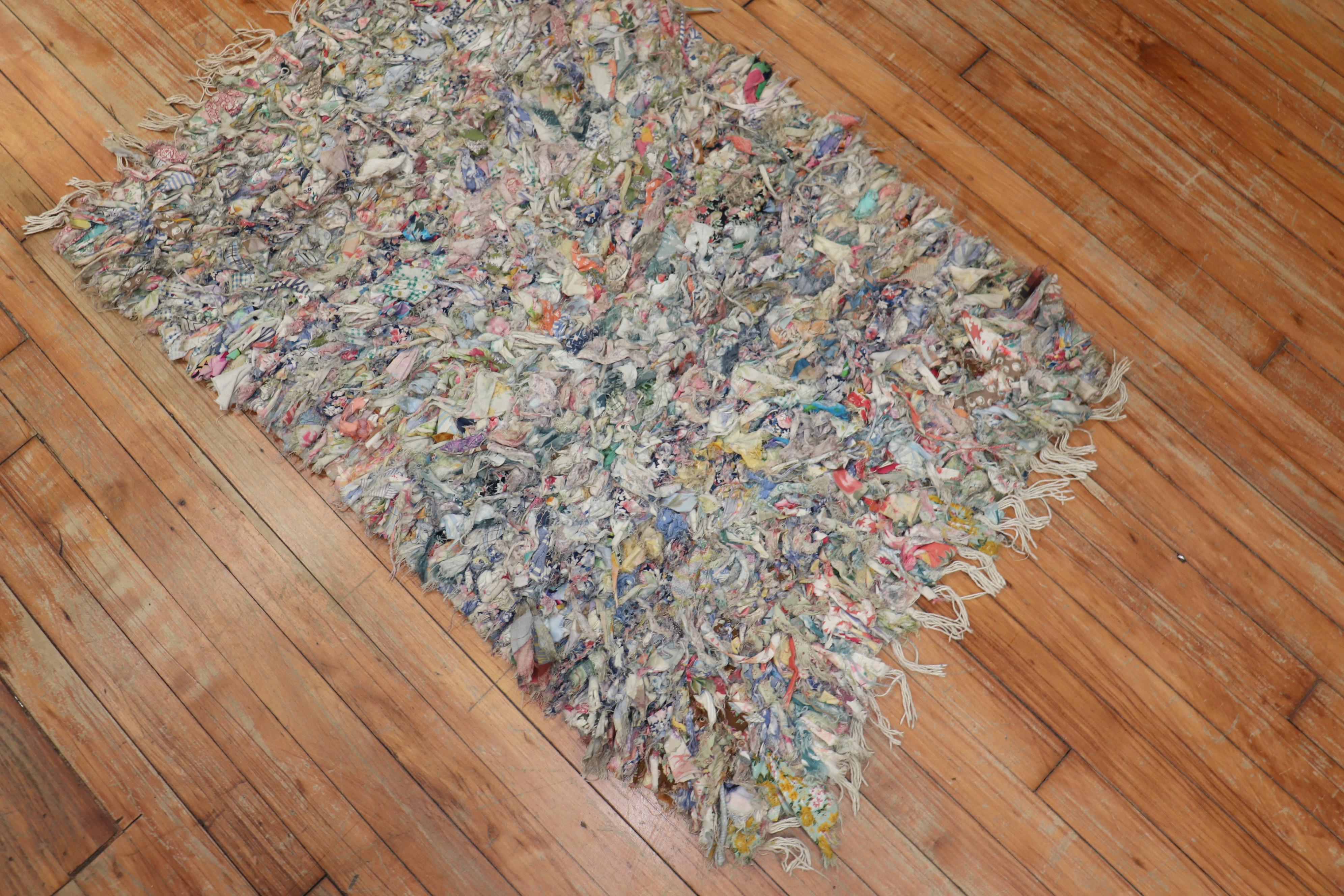 Hand-Knotted Colorful American Braid Confetti Throw Size Rug For Sale