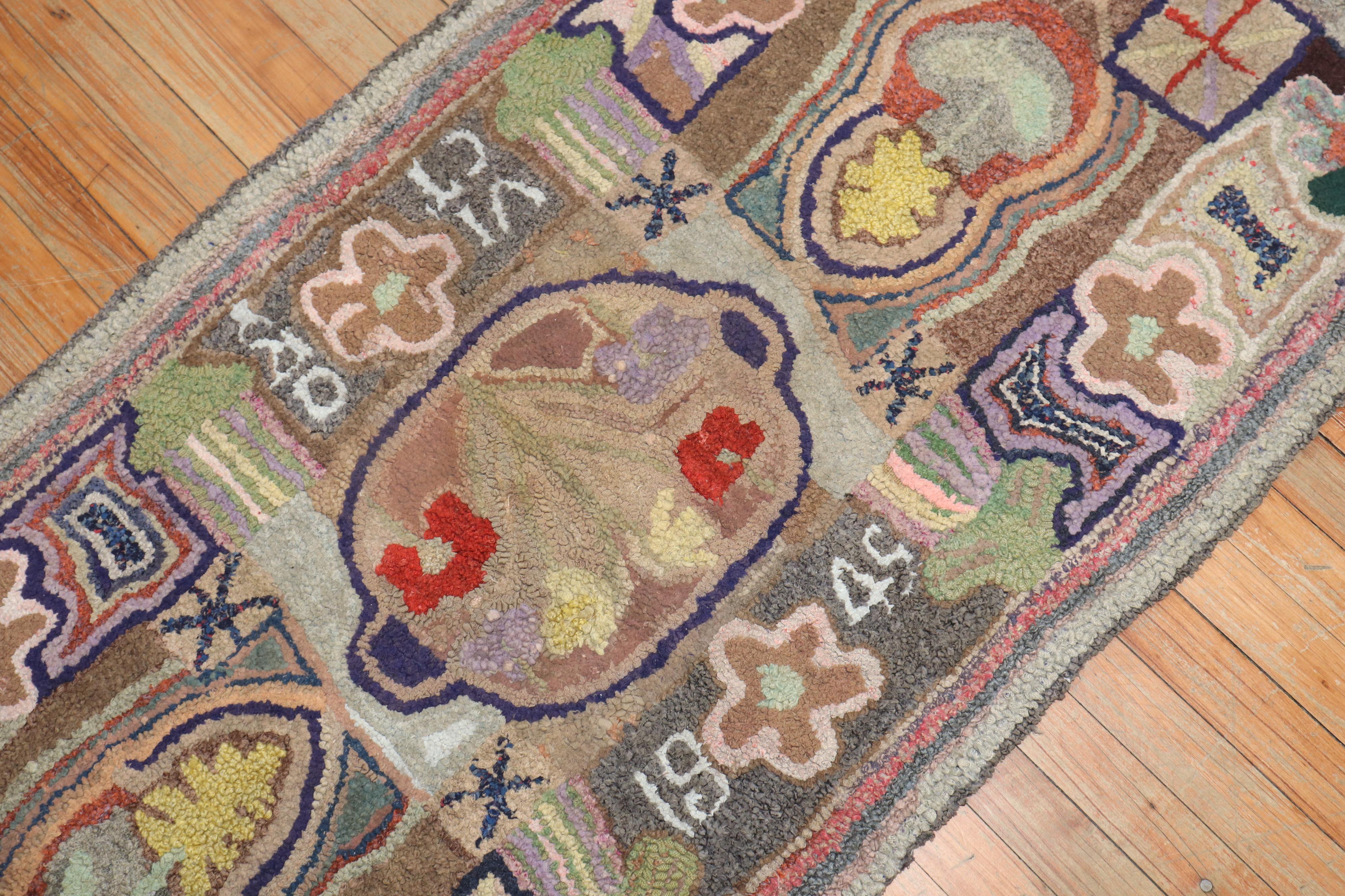 Colorful American Hooked Rug For Sale 4