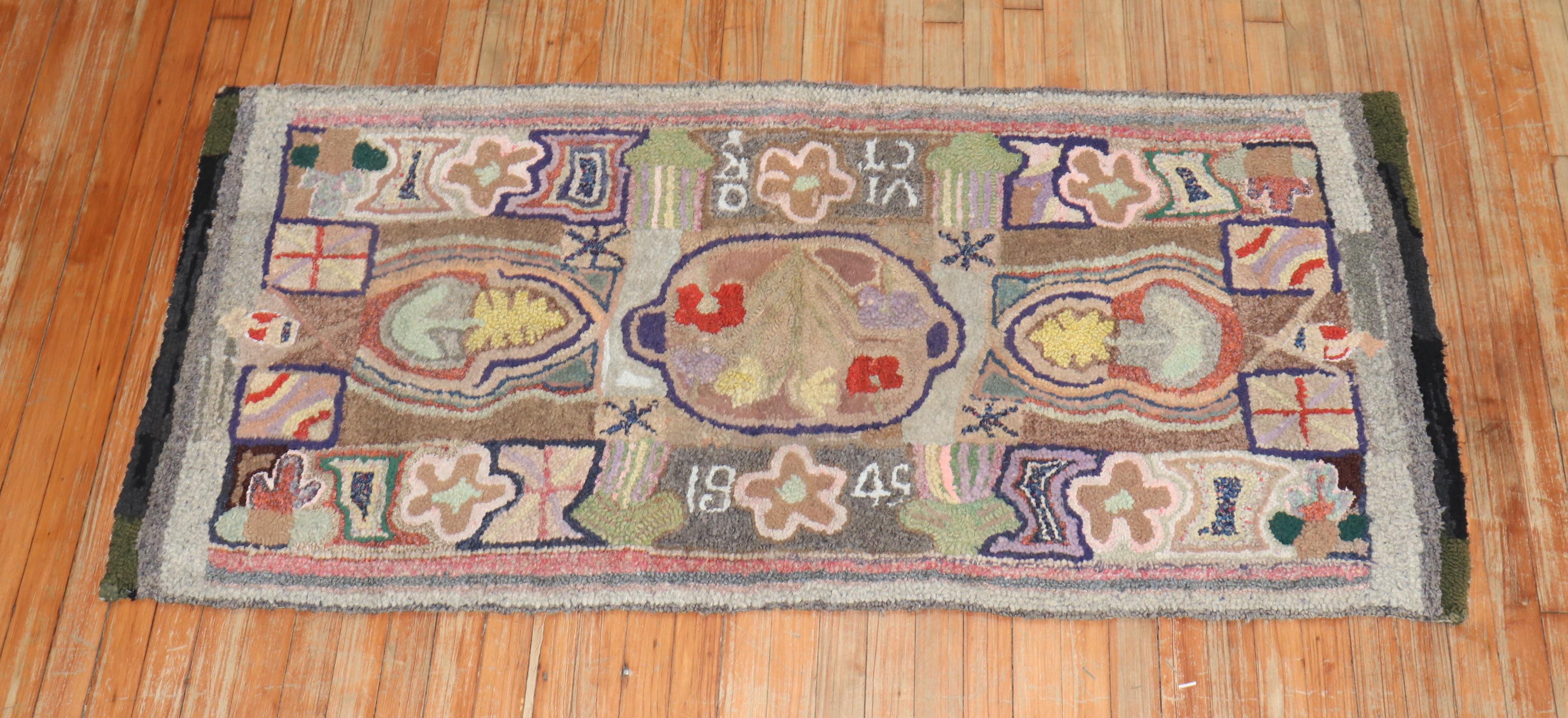 Colorful American Hooked Rug For Sale 5
