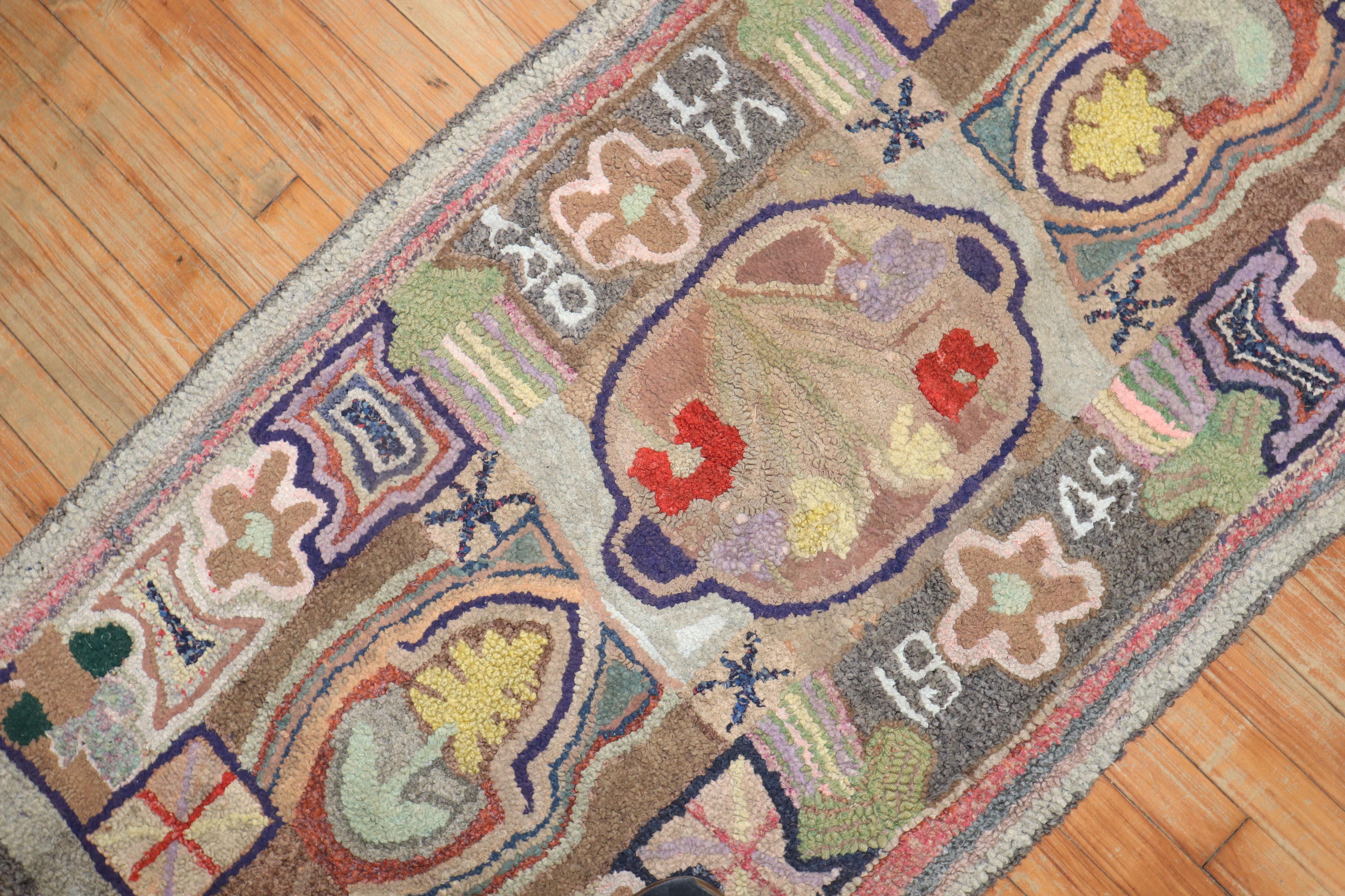 Colorful American Hooked Rug In Good Condition For Sale In New York, NY