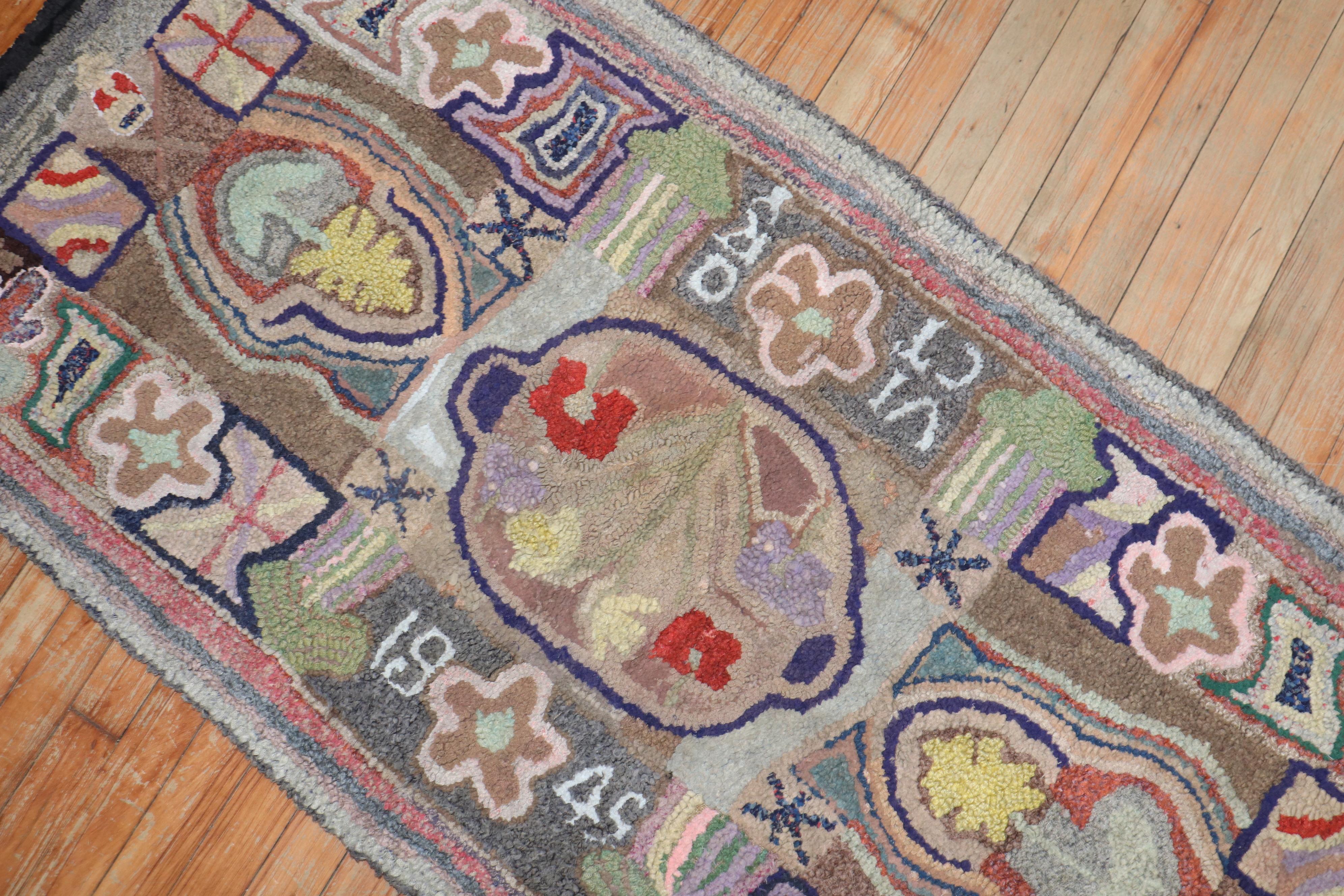 20th Century Colorful American Hooked Rug For Sale
