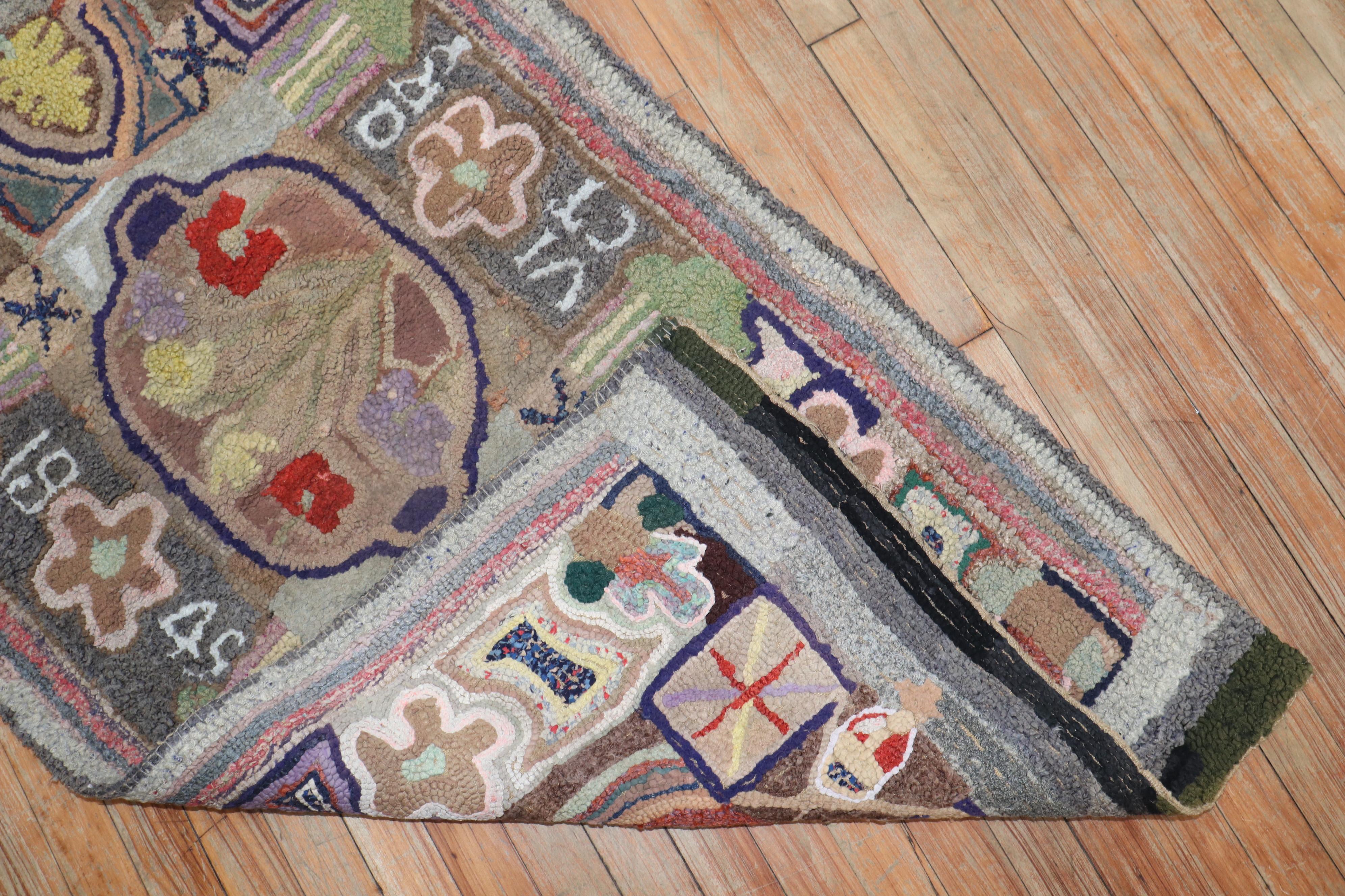 Colorful American Hooked Rug For Sale 1