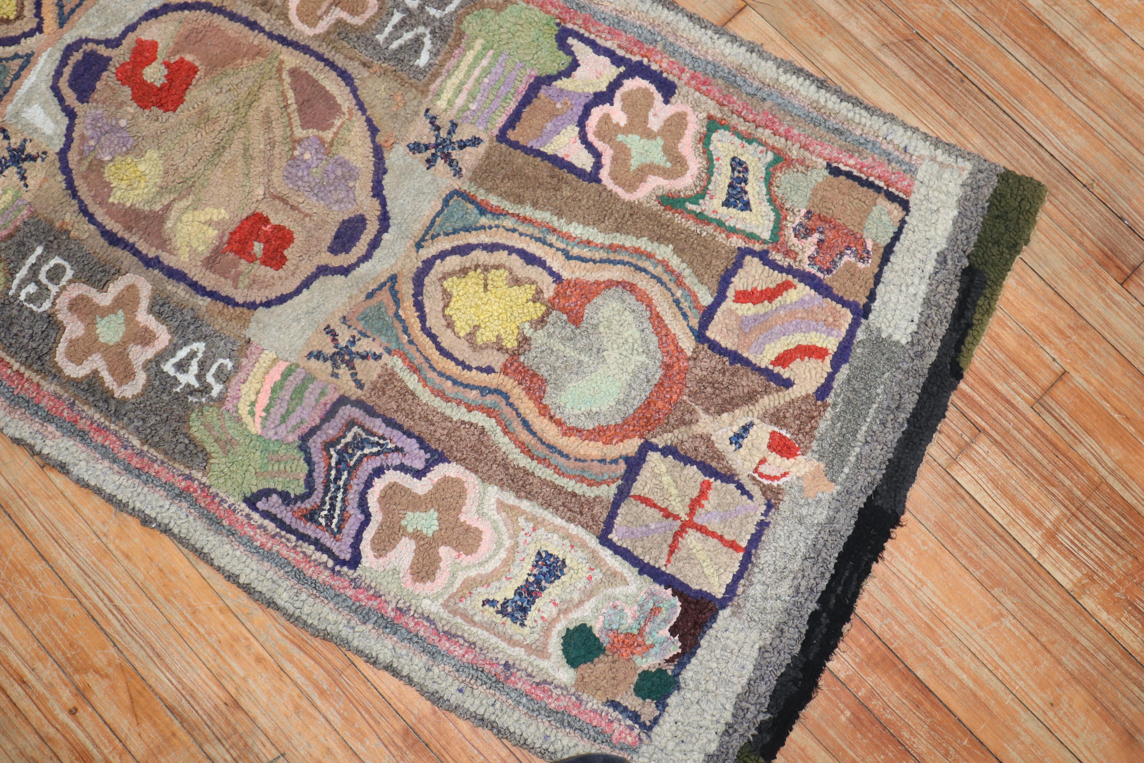 Colorful American Hooked Rug For Sale 2