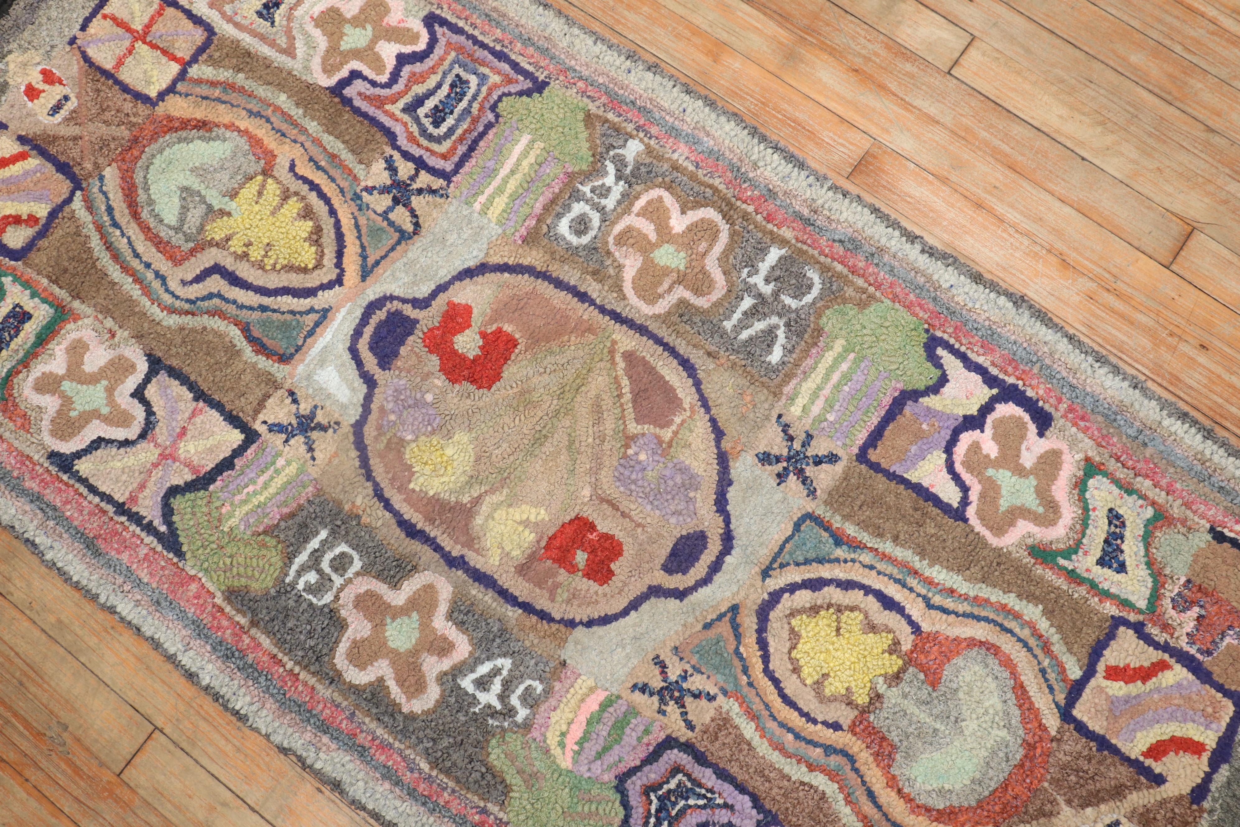 Colorful American Hooked Rug For Sale 3