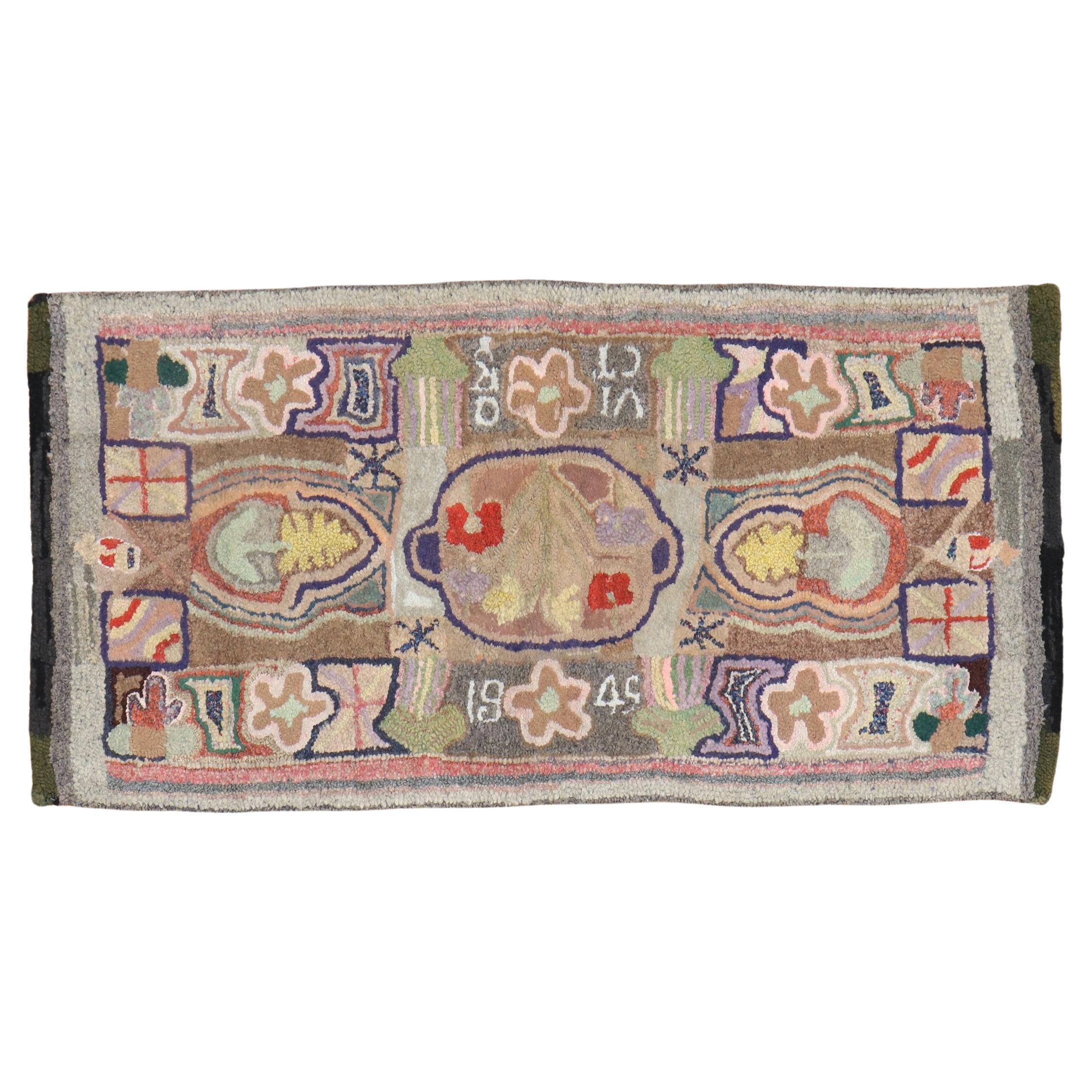 Colorful American Hooked Rug For Sale