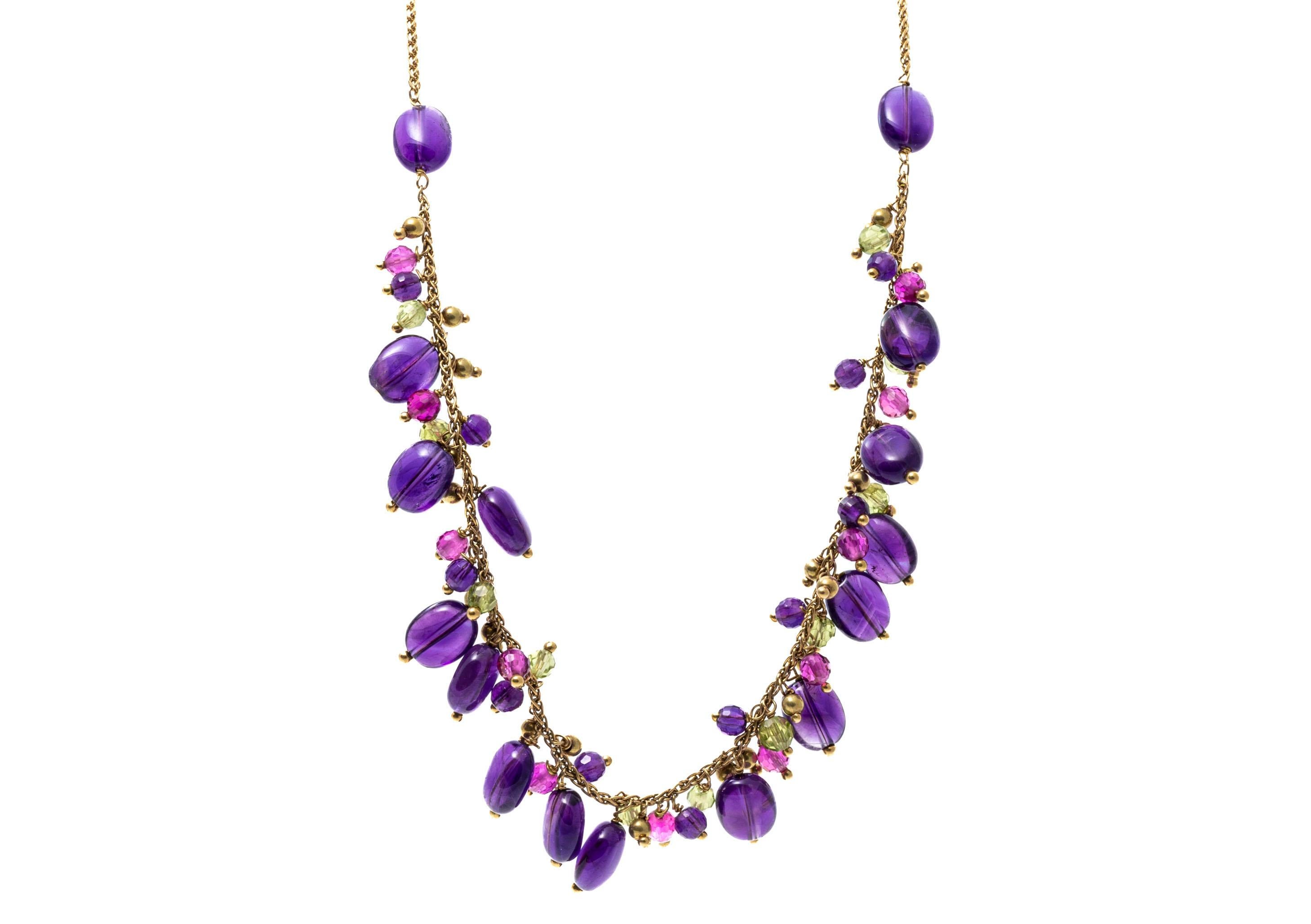 Collier de perles en améthyste, rubis et péridot colorés Bon état - En vente à Southport, CT