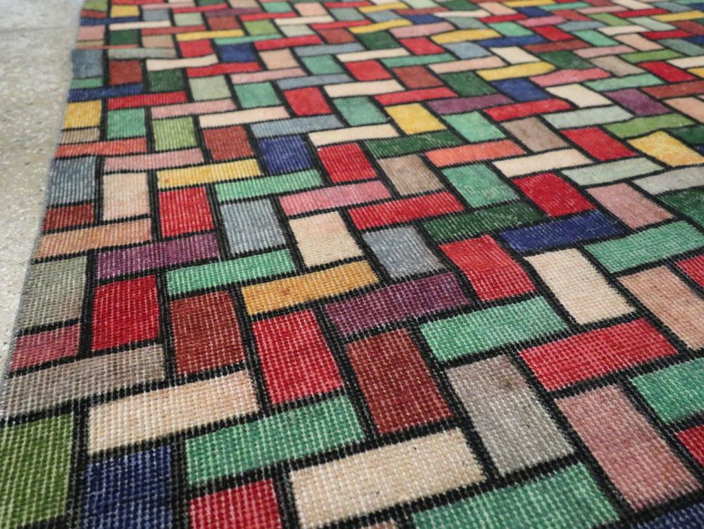 Wool Colorful and Modern Mid-20th Century Handmade Turkish Anatolian Accent Rug For Sale