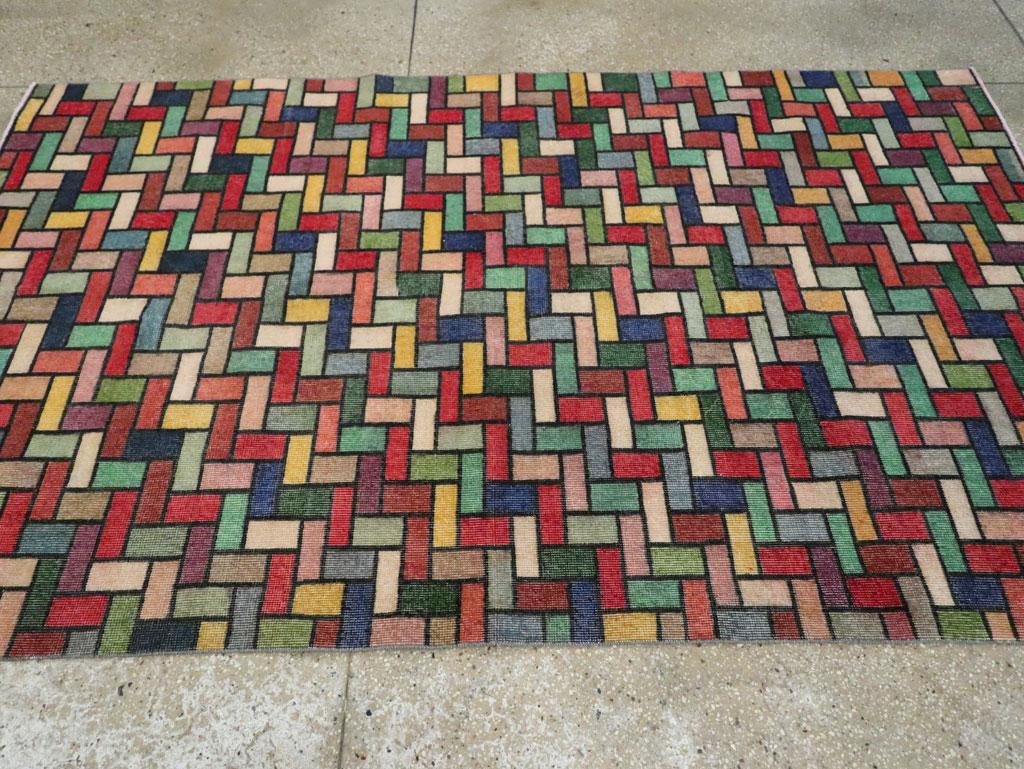 Colorful and Modern Mid-20th Century Handmade Turkish Anatolian Accent Rug For Sale 2