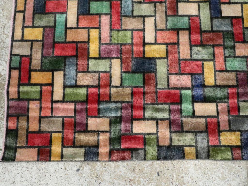 Colorful and Modern Mid-20th Century Handmade Turkish Anatolian Accent Rug For Sale 3