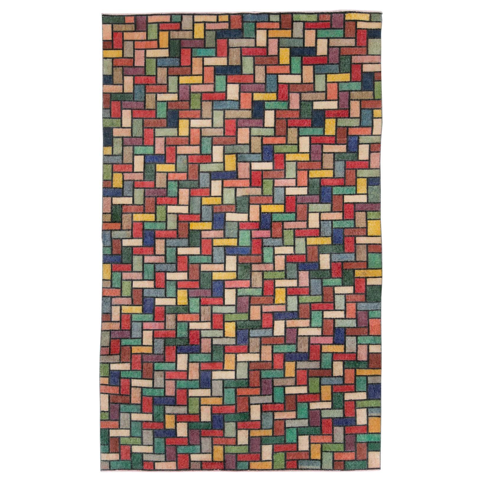 Colorful and Modern Mid-20th Century Handmade Turkish Anatolian Accent Rug