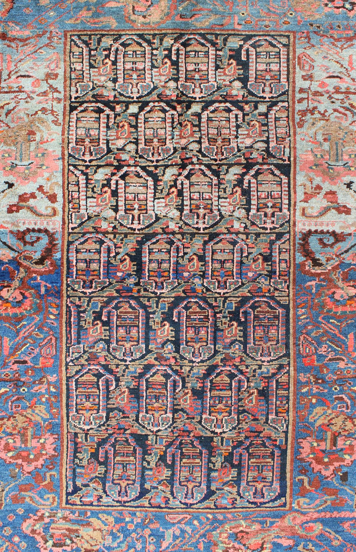 Tribal Colorful and Unique Antique Persian Hamedan Rug with All-Over Geometric Design For Sale