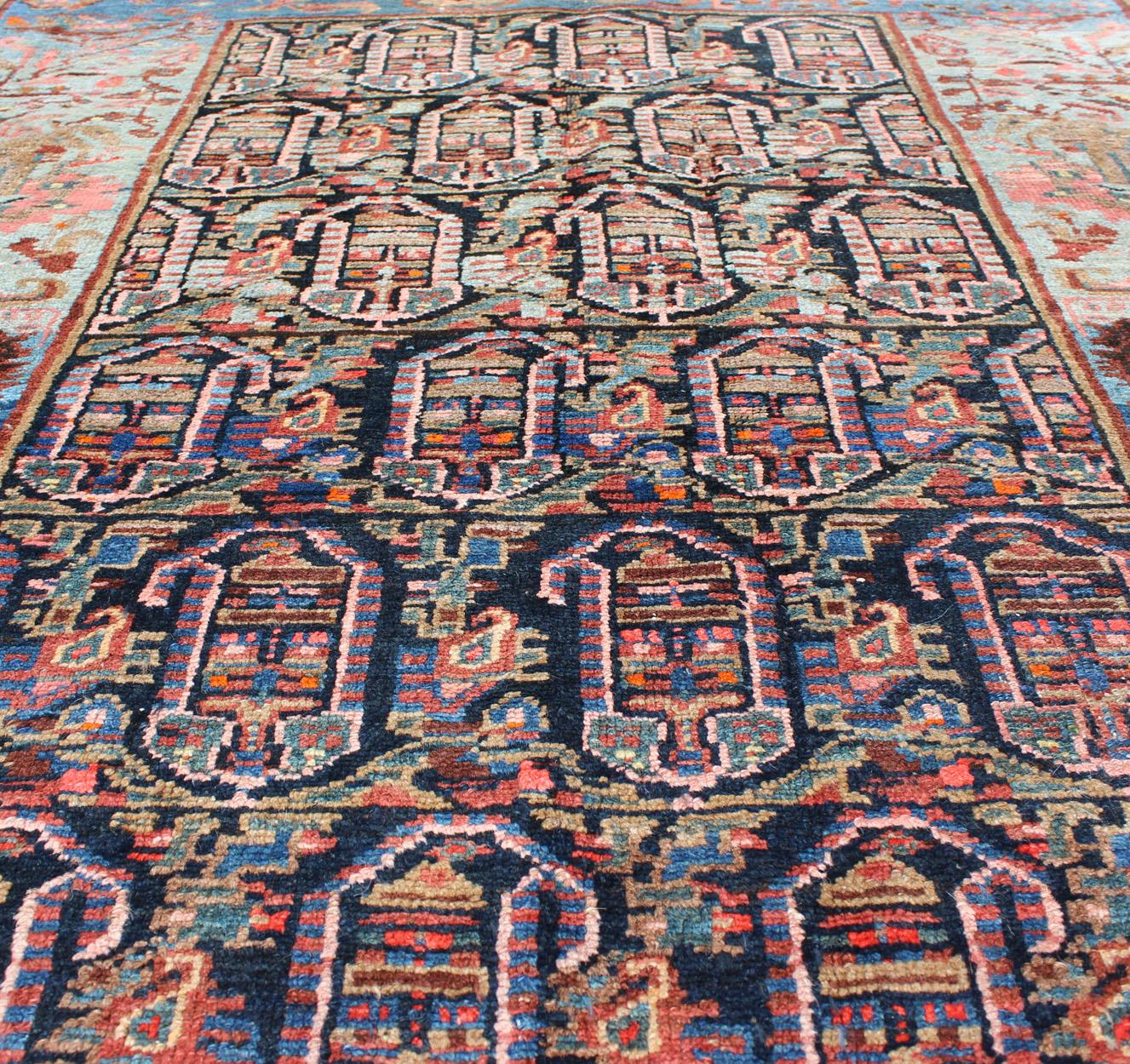 Early 20th Century Colorful and Unique Antique Persian Hamedan Rug with All-Over Geometric Design For Sale