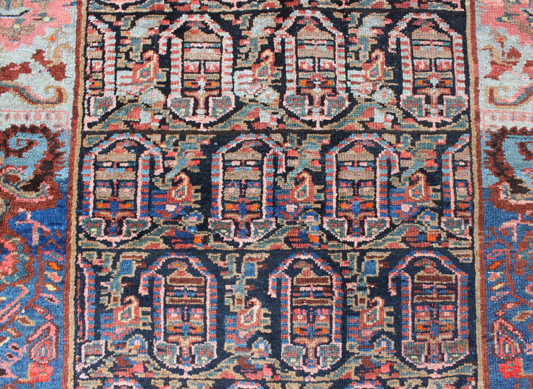 Wool Colorful and Unique Antique Persian Hamedan Rug with All-Over Geometric Design For Sale