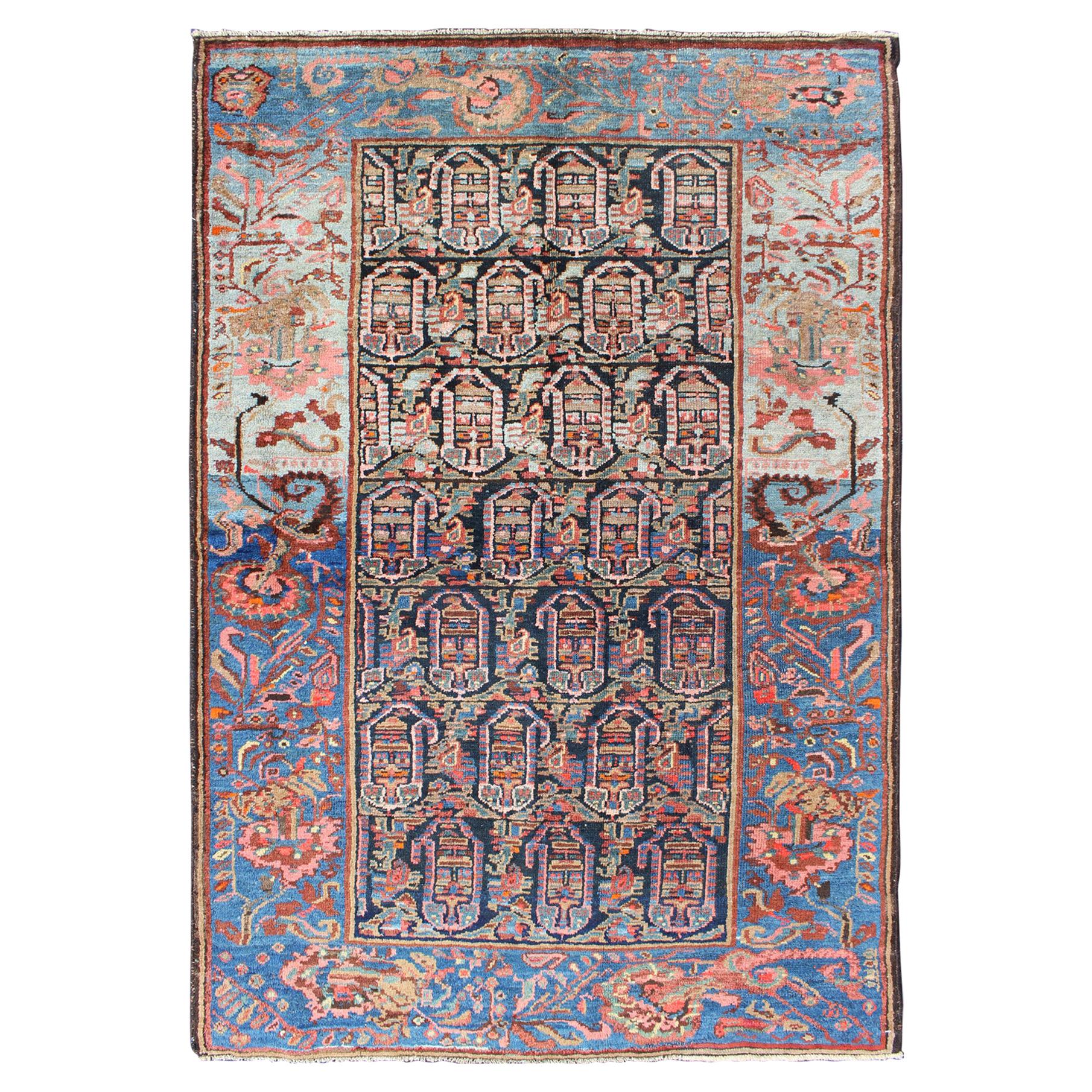 Colorful and Unique Antique Persian Hamedan Rug with All-Over Geometric Design For Sale