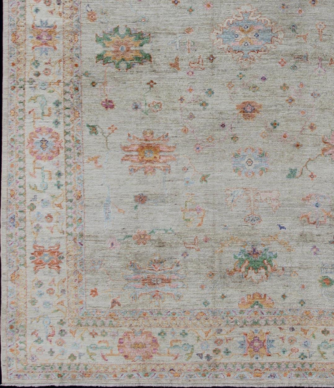 Hand-Knotted Keivan Woven Arts Colorful Large Angora Oushak Turkish Rug   11' 4 x 15' 4 For Sale