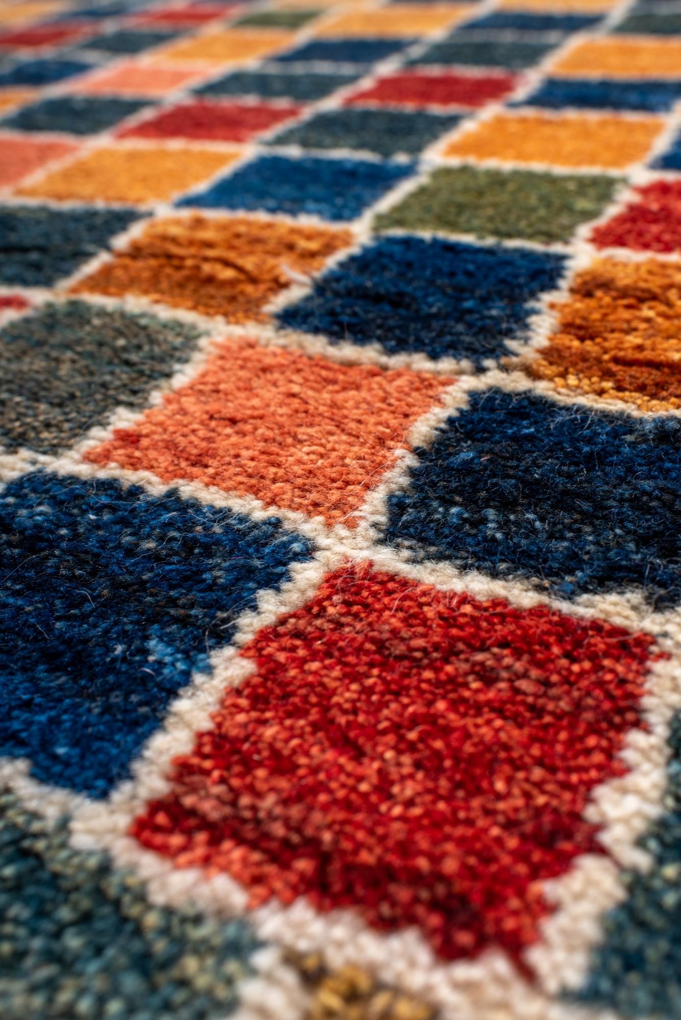 Colorful Animal Border Gabbeh Rug with Mosaic Field In Excellent Condition For Sale In New York, NY