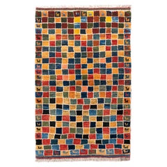 Colorful Animal Border Gabbeh Rug with Mosaic Field