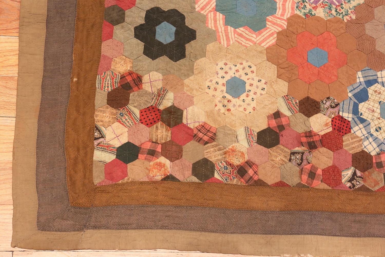 American Colonial Colorful Antique American Quilt Patchwork. 6 ft x 6 ft 7 in