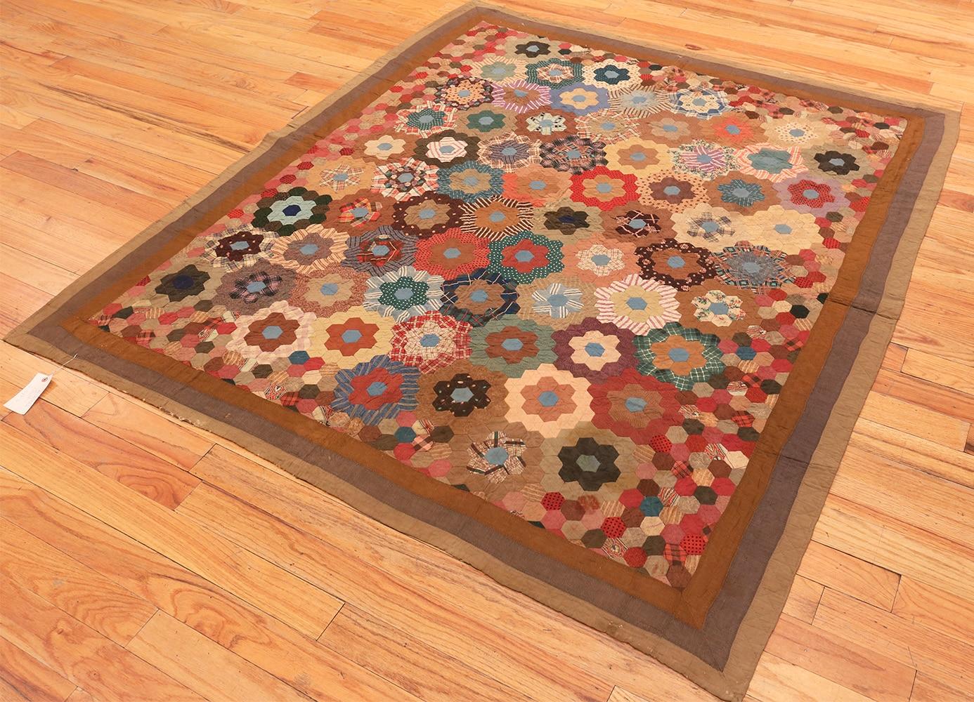 Quilted Colorful Antique American Quilt Patchwork. 6 ft x 6 ft 7 in
