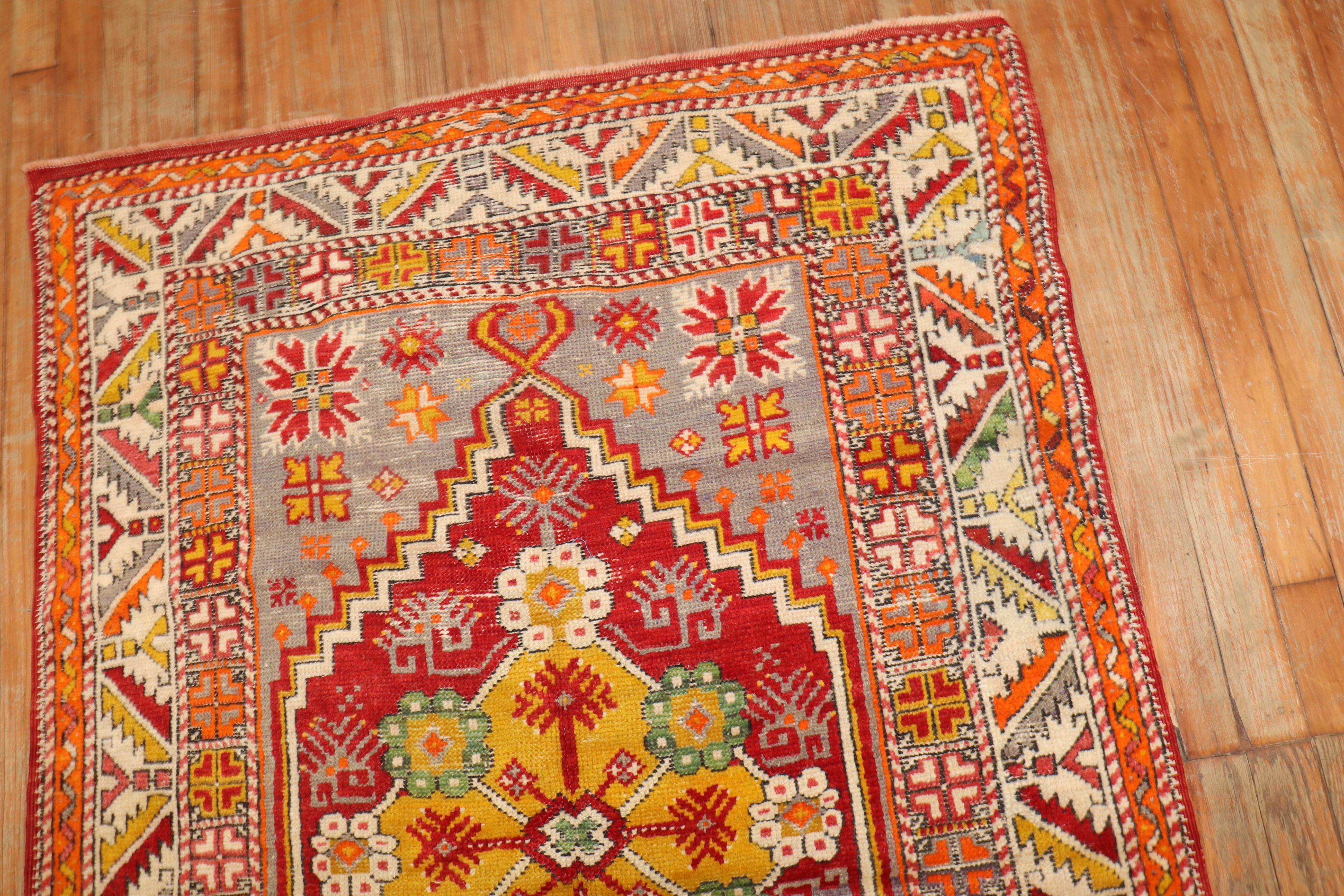 Colorful Antique Anatolian Scatter Rug For Sale 2