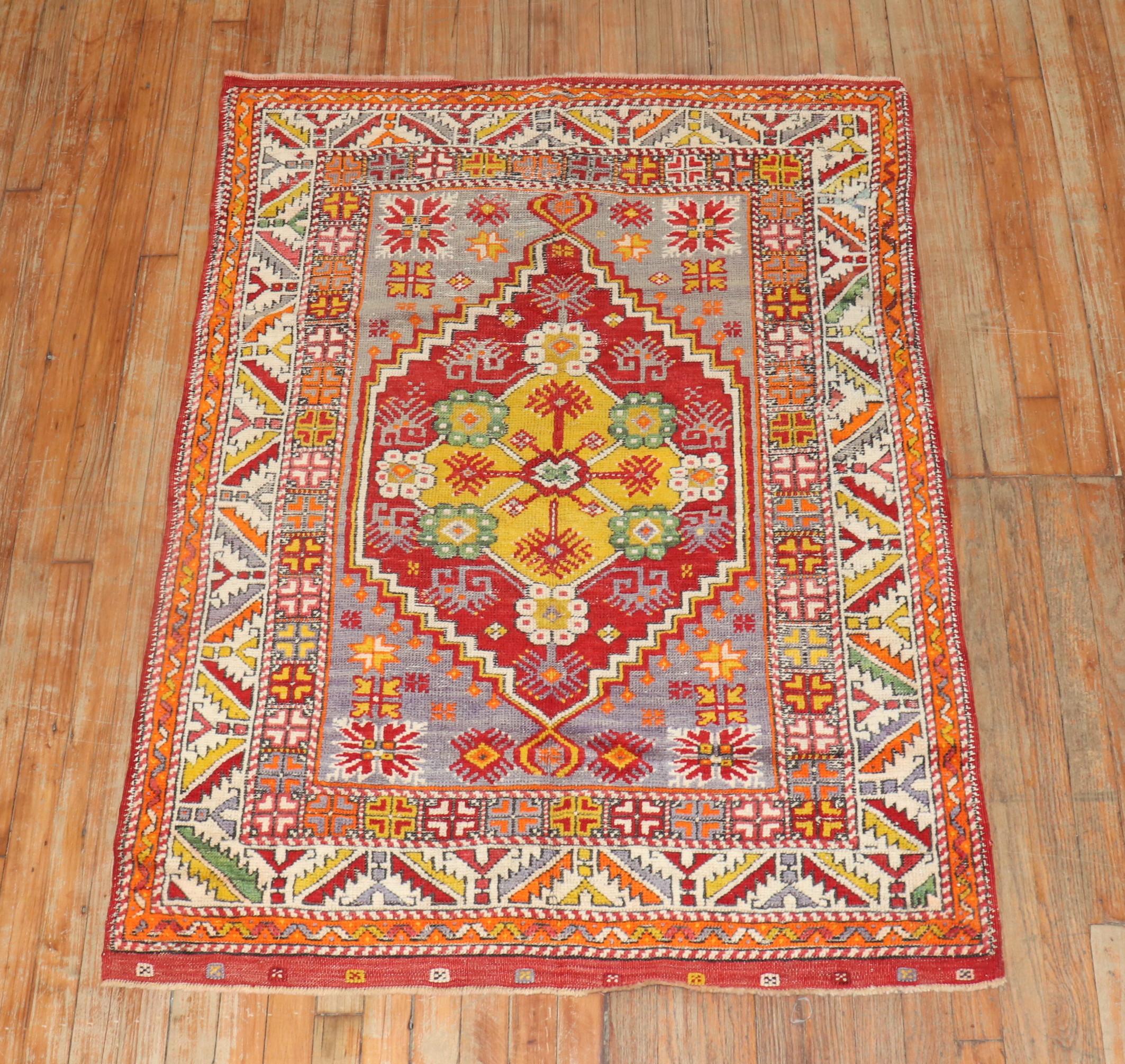 Colorful Antique Anatolian Scatter Rug For Sale 3