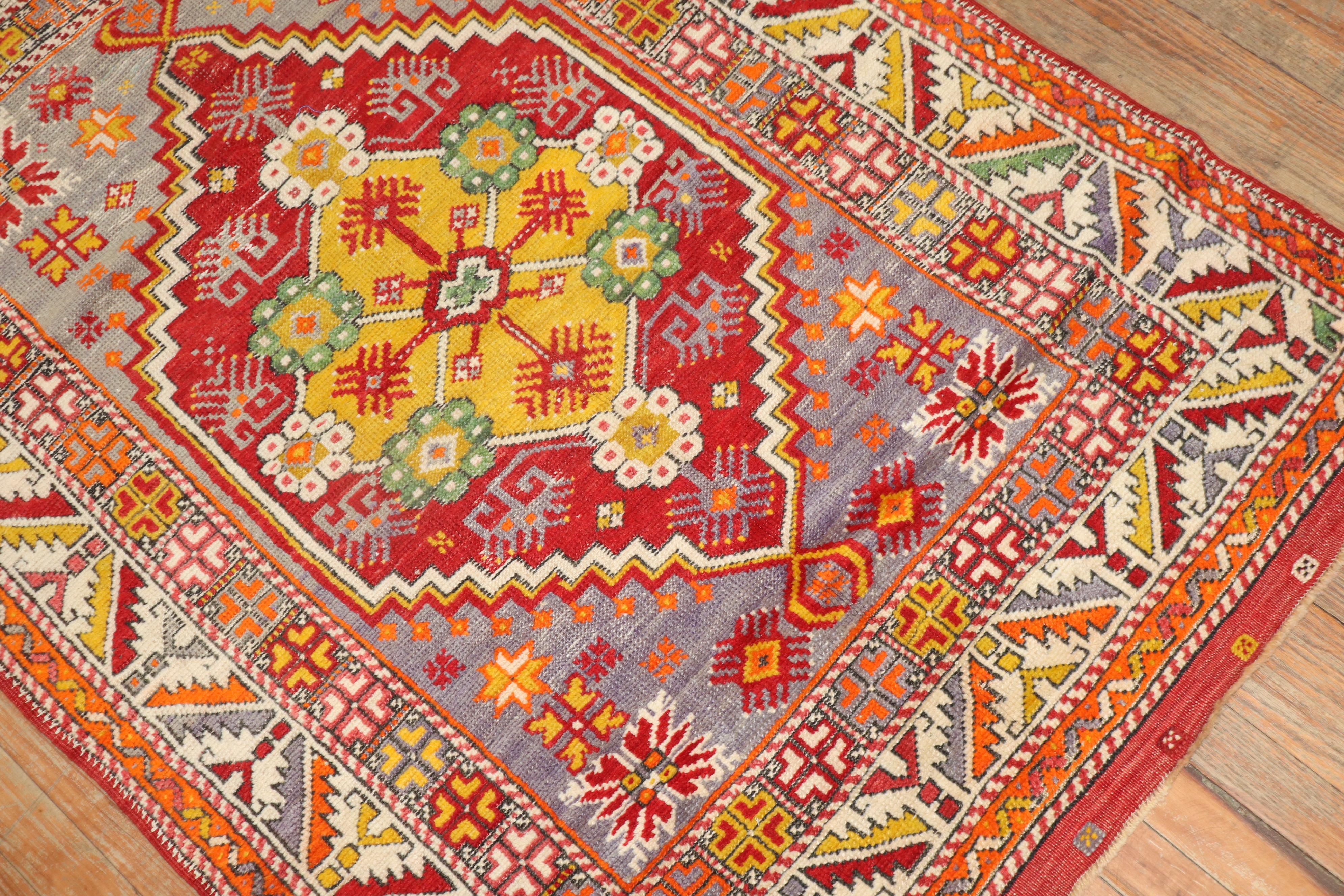 Futurist Colorful Antique Anatolian Scatter Rug For Sale