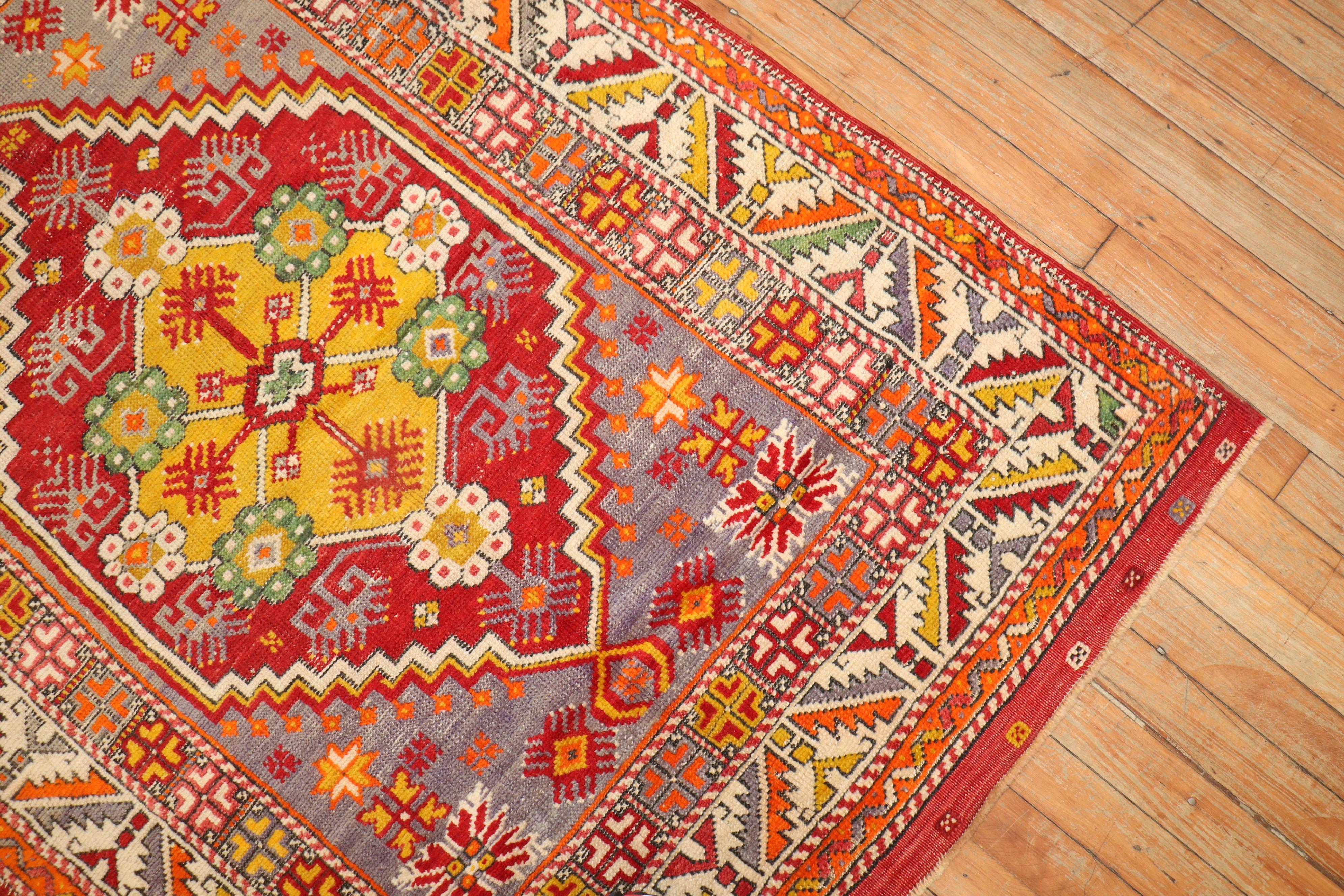 Hand-Knotted Colorful Antique Anatolian Scatter Rug For Sale