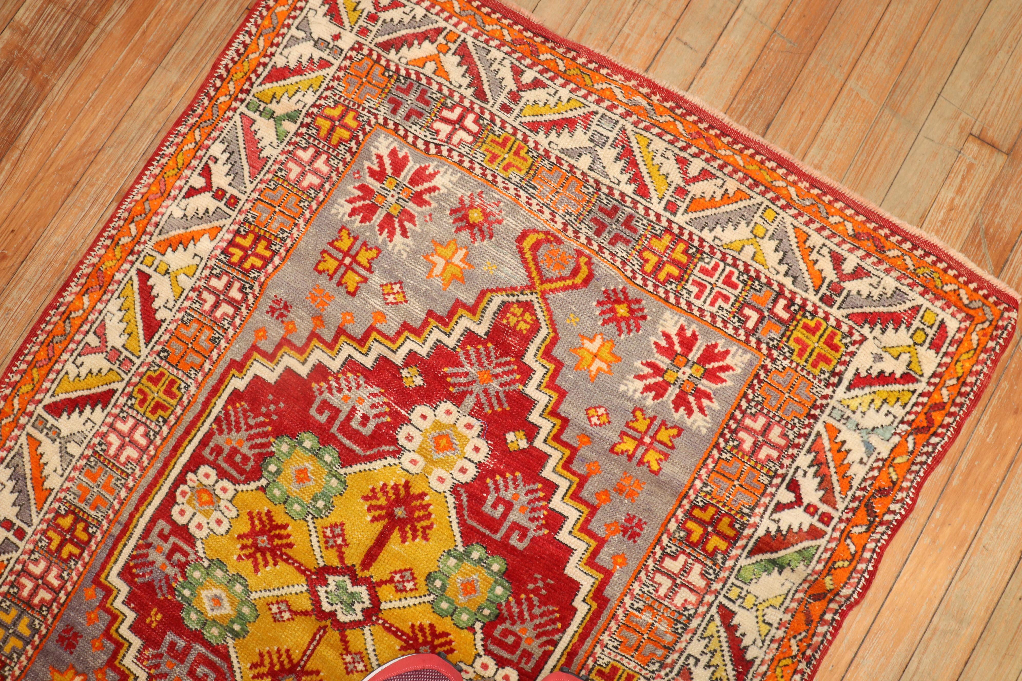 Colorful Antique Anatolian Scatter Rug In Good Condition For Sale In New York, NY