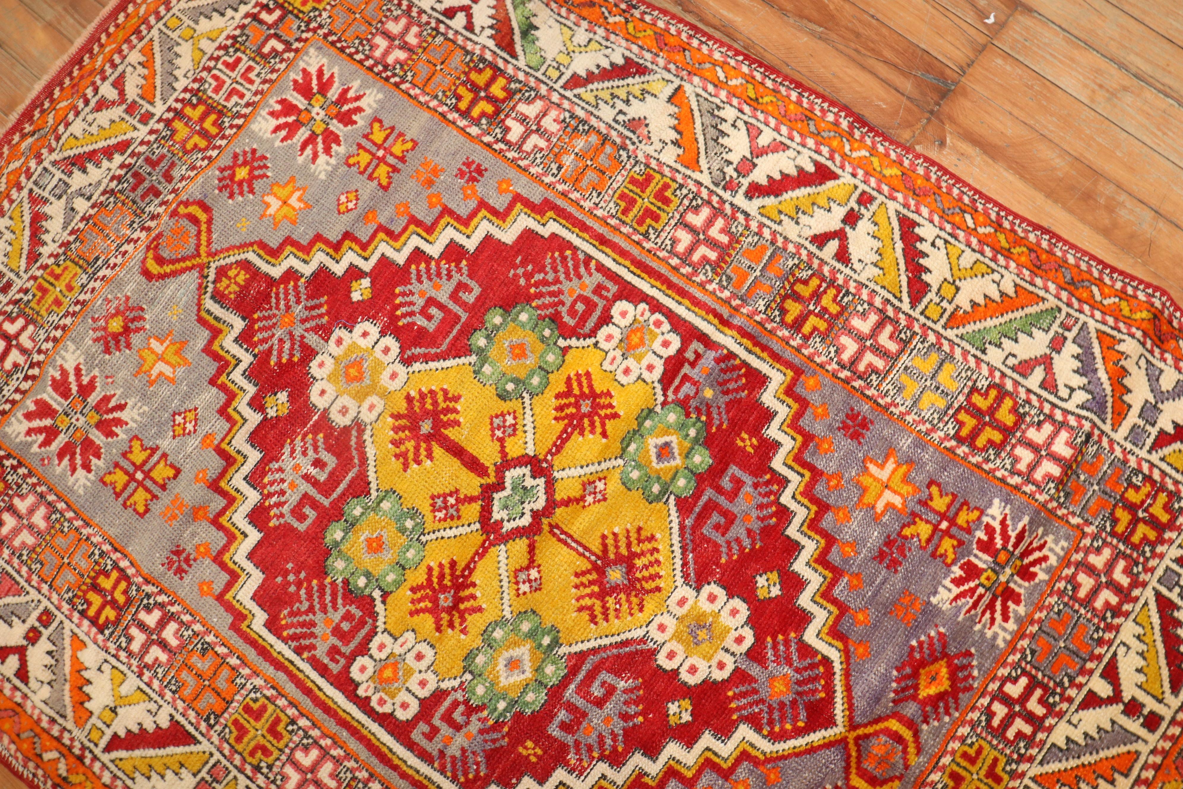 Wool Colorful Antique Anatolian Scatter Rug For Sale