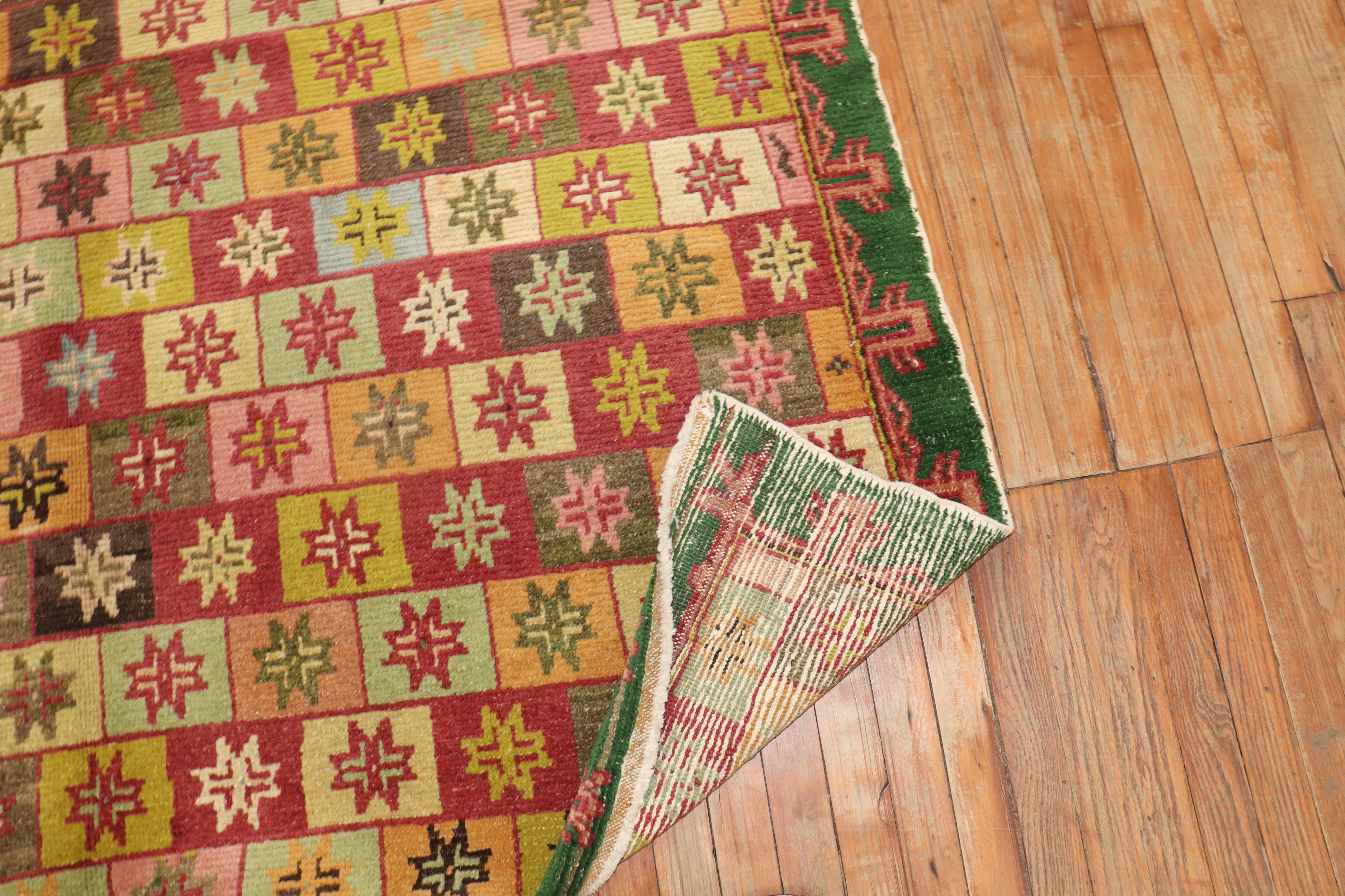 Colorful Antique Anatolian Square Rug For Sale 2