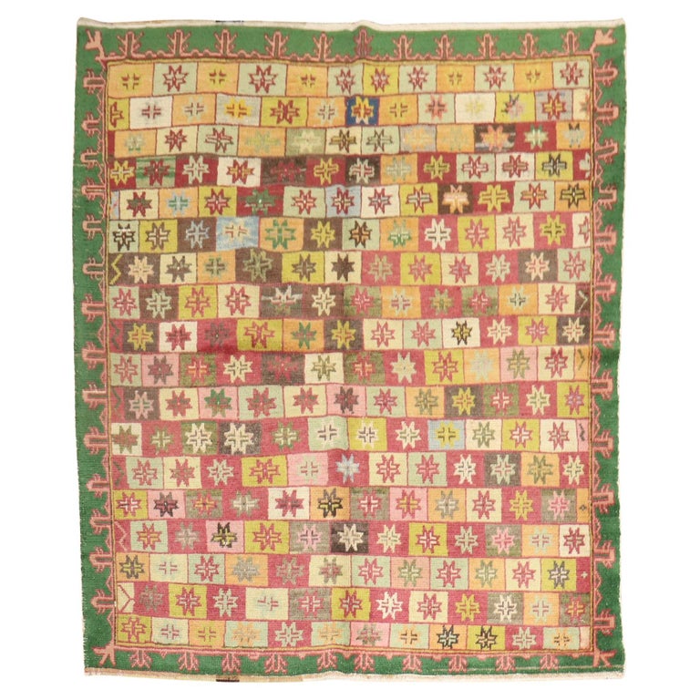 Colorful Antique Anatolian Square Rug For Sale at 1stDibs