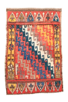 Colorful Antique Anatolion Rug with a Stair Pattern, Circa Early 1900's