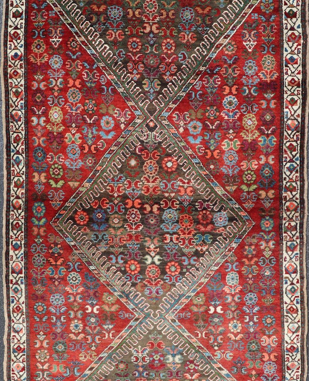 Hand-Knotted Colorful Antique Caucasian Karabagh with Tribal Design in Rich Jewel Colors For Sale