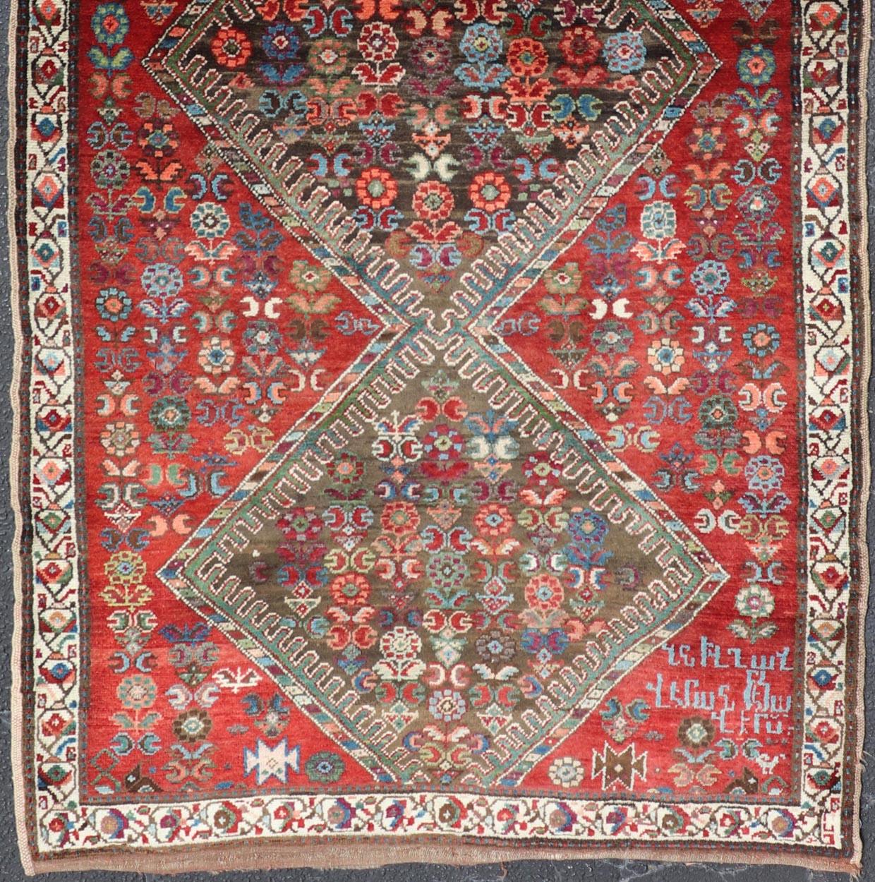 Colorful Antique Caucasian Karabagh with Tribal Design in Rich Jewel Colors In Excellent Condition For Sale In Atlanta, GA