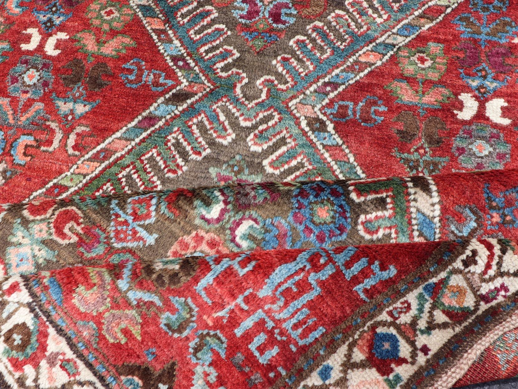 Colorful Antique Caucasian Karabagh with Tribal Design in Rich Jewel Colors For Sale 1