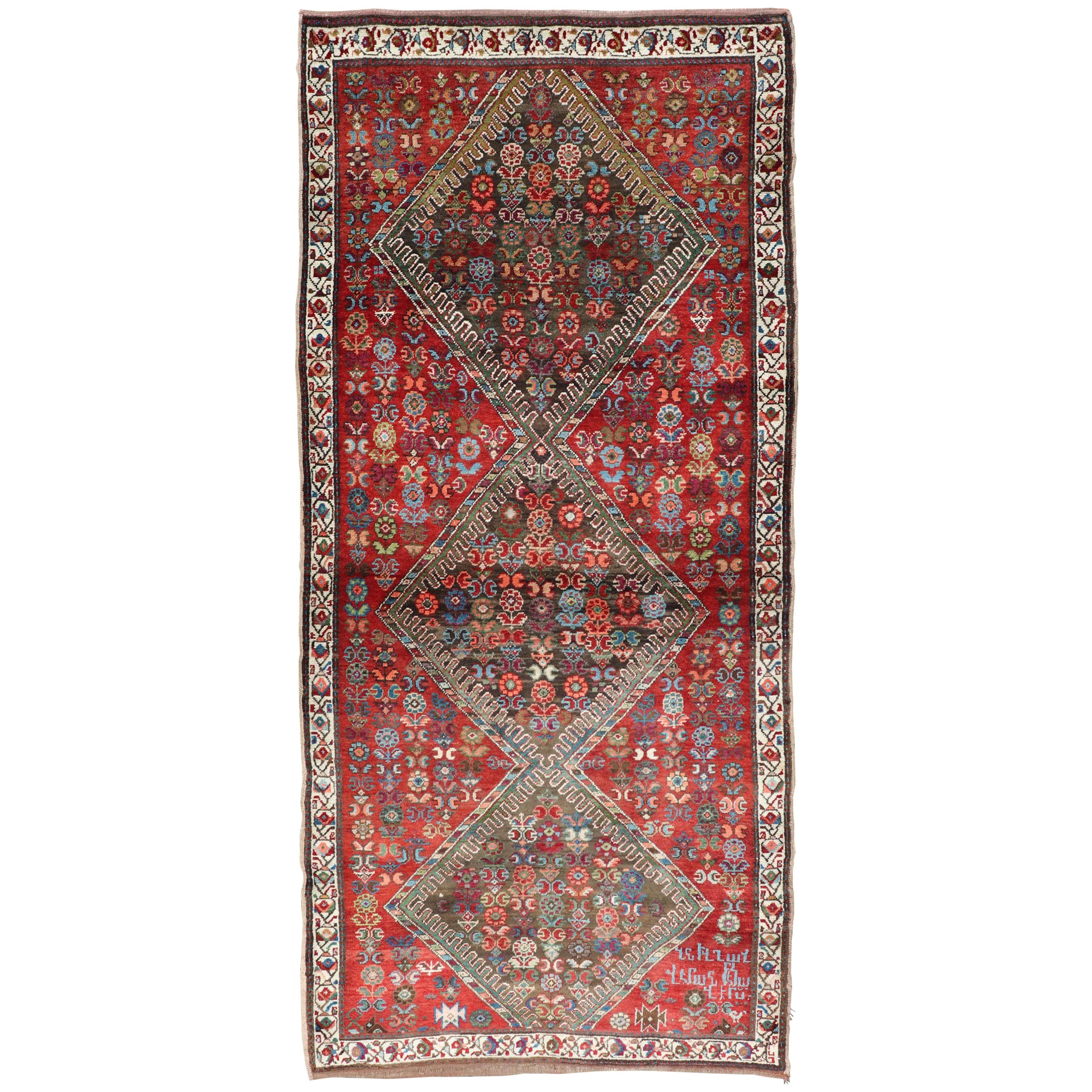 Colorful Antique Caucasian Karabagh with Tribal Design in Rich Jewel Colors For Sale