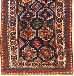 Colorful Antique Caucasian Kazak Moghan Runner in Red and Mid-Night Blue