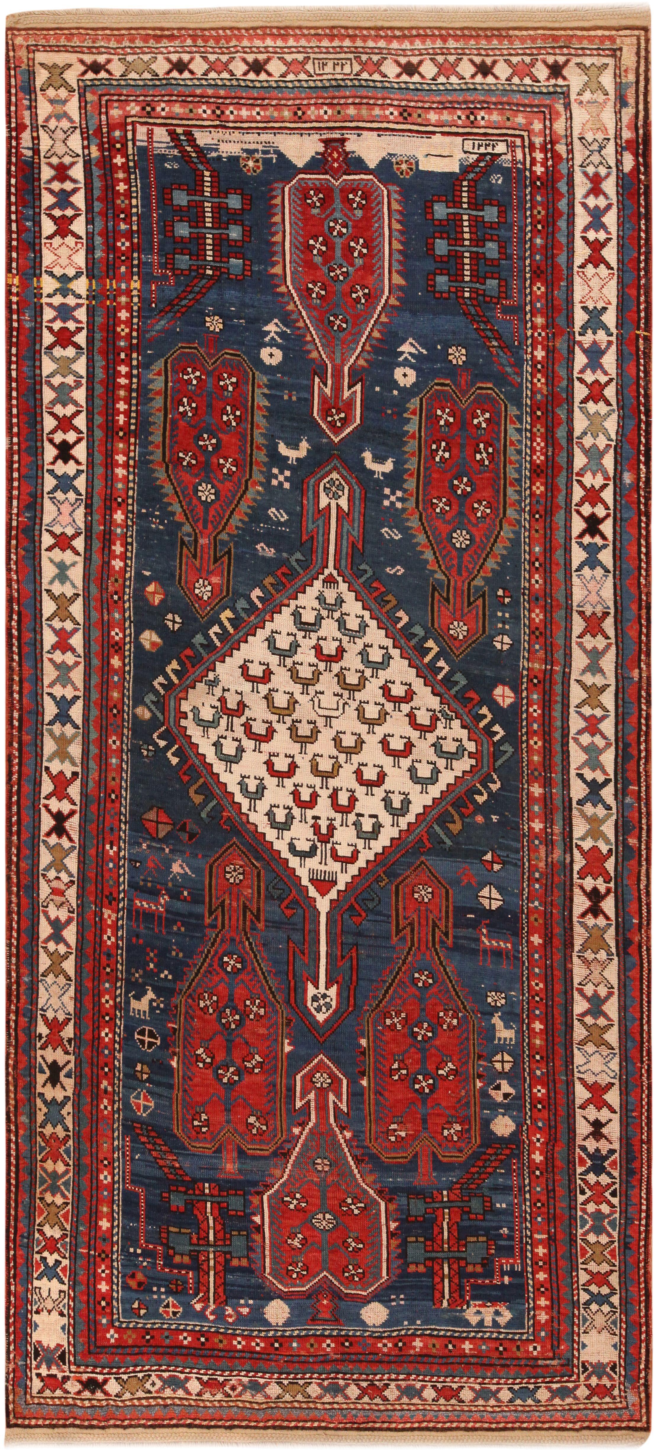 Hand-Knotted Colorful Antique Caucasian Kazak Rug 4'9