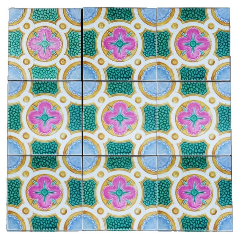 carreaux de céramique anciens colorés de la Faïencerie de Bouffioulx, Belgique, années 1920