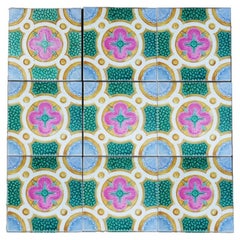 carreaux de céramique anciens colorés de la Faïencerie de Bouffioulx, Belgique, années 1920
