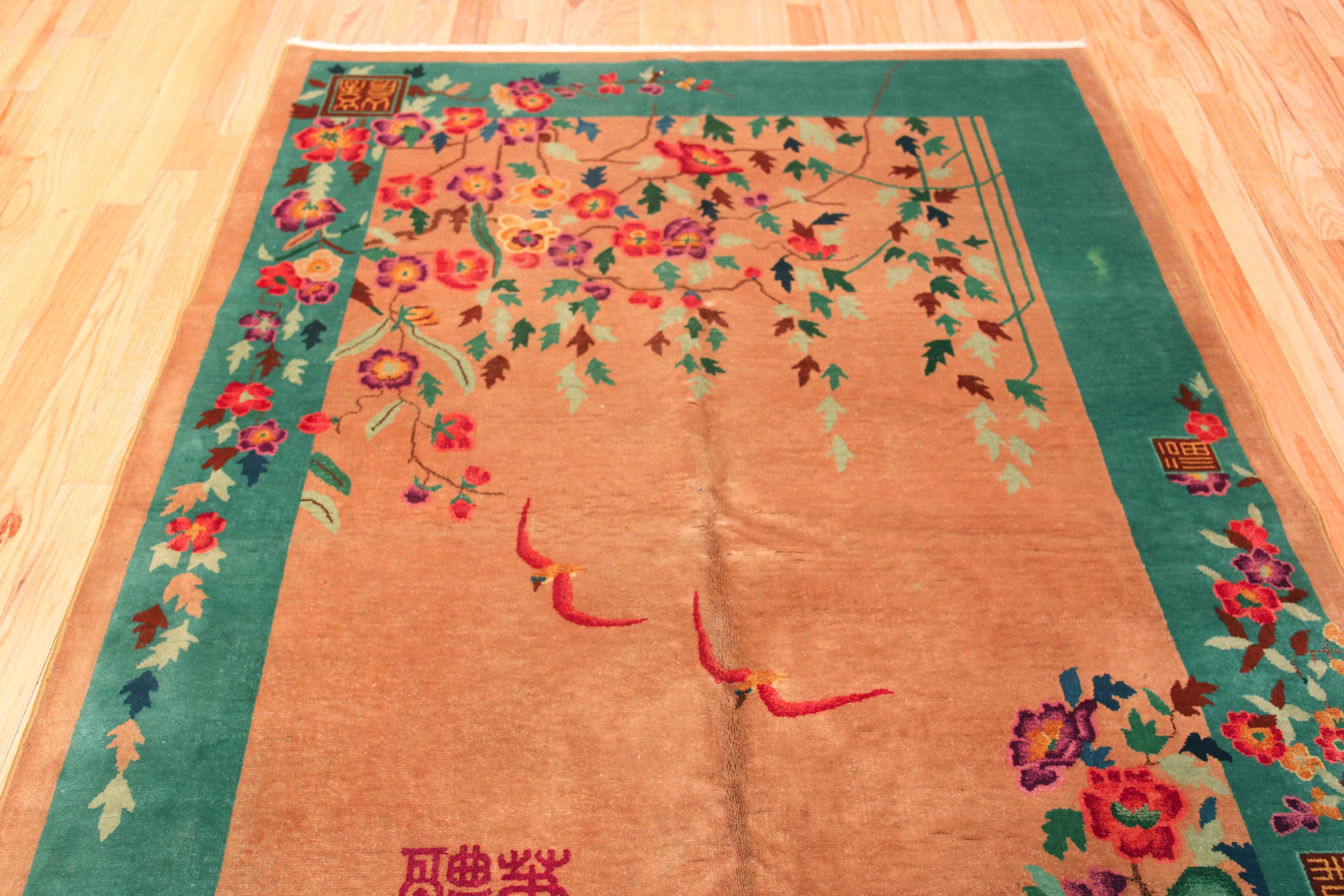 Colorful Antique Chinese Art Deco Floral Rug 5'8