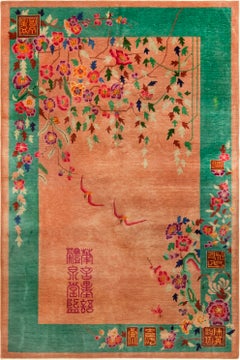 Colorful Antique Chinese Art Deco Floral Rug 5'8" x 8'5"