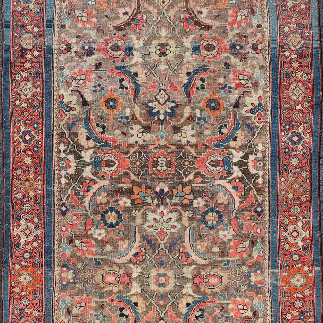 Hand-Knotted Colorful Antique Fine Persian Malayer Gallery Rug with All-Over Design For Sale