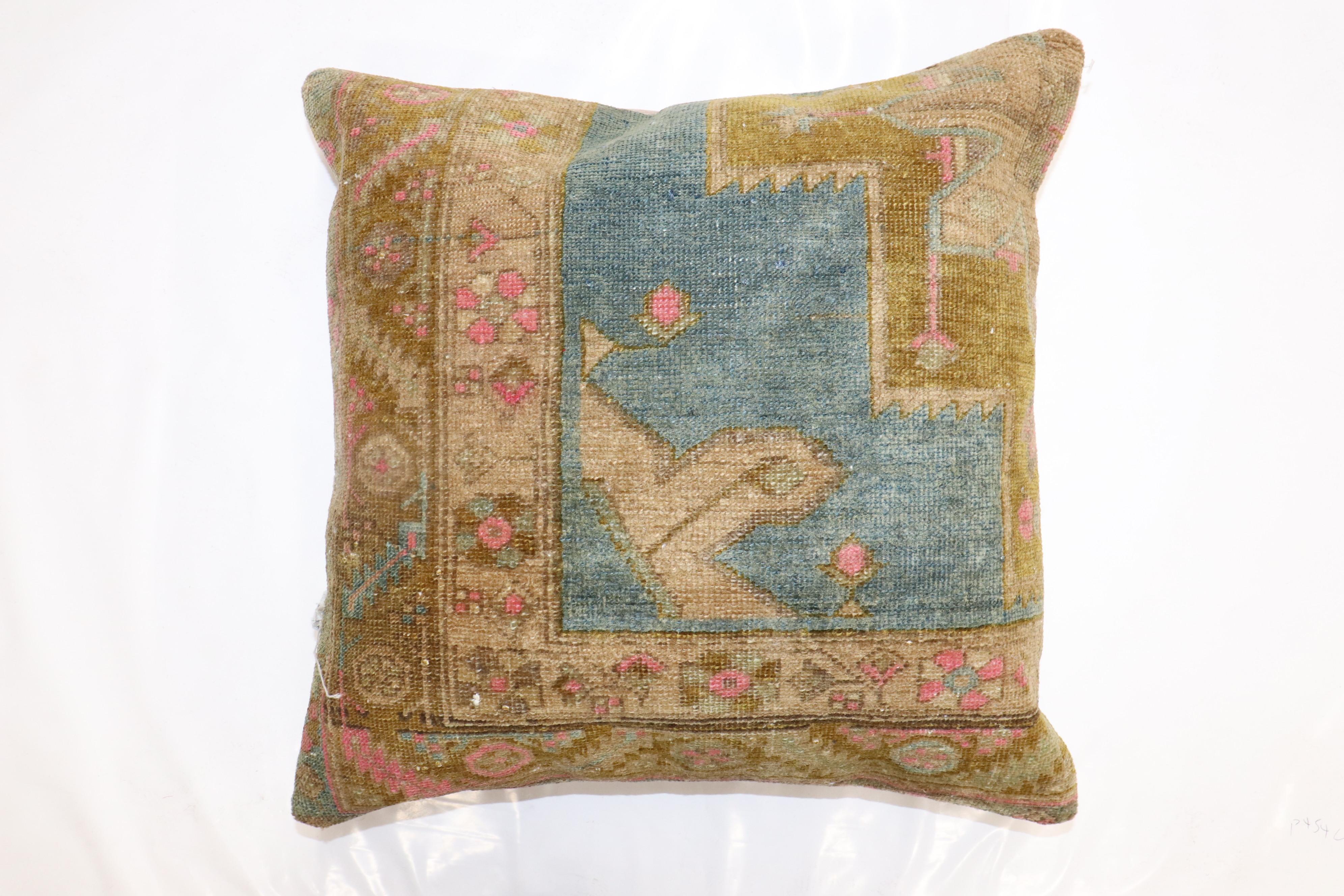 Pillow made from a Caucasian Karabagh rug. Polyfill and zipper closure included

Measures: 20'' x 20''.